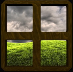 Cloudy meadow and window