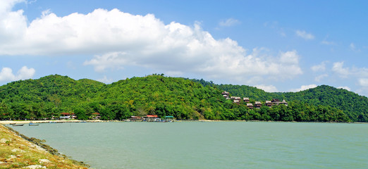 Panoramic view of Langkawi island south coast, Malaysia