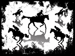 Springreiter-Silhouetten im Grungerahmen © Klaus Kaulitzki