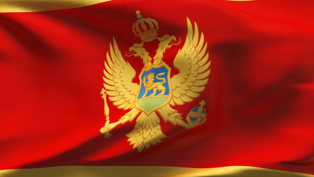 Creased Montenegro satin flag in wind with seams and wrinkle