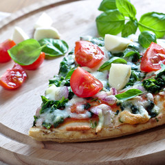Fototapeta na wymiar pizza z mozarella und Tomaten