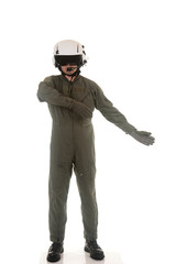 Military pilot marshalling aircraft