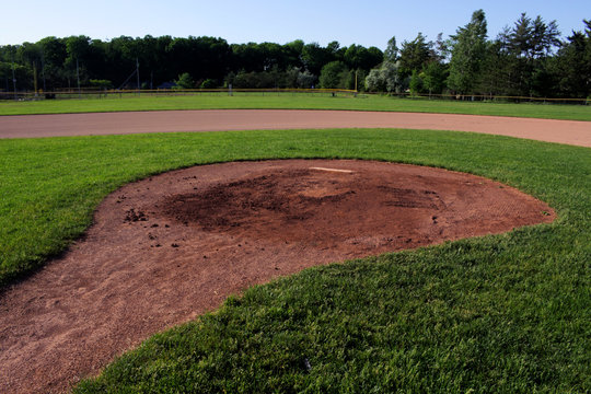 A Wide Angle Shot Of The Pitchers Mound At A Baseball Field.  The Shot Was Created Via HDR. (multiple Exposures Combined).