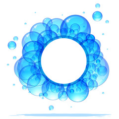 Banner of the beautiful transparent blue bubbles.