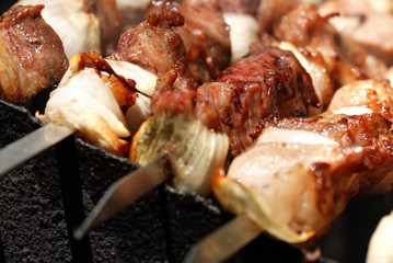 Meat slices prepare on fire