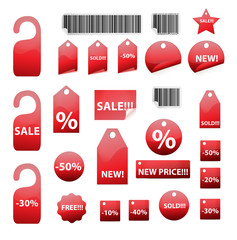 vector set of shopping tags and stickers in red color