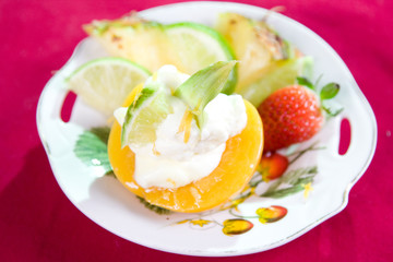 peach in the whipped cream