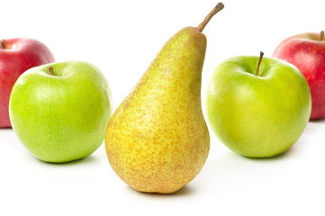 apples and pear isolated on white