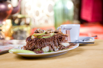 chocolate cake with apples