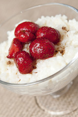 Dessert rice pudding with strawberries