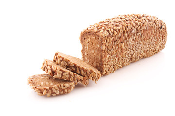 Bread with sunflower seeds isolated on white