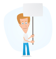 Casual man standing with placards