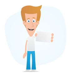 Casual man with blank business card