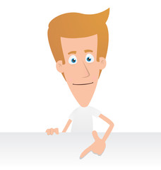 Specify a casual man at a blank board below