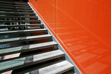 closeup of steel steps in the sun
