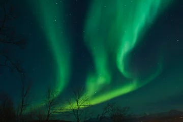 Fotobehang Noorderlicht wervelend in de nachtelijke hemel © jamenpercy