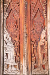 art on door of temple, Wat Nong Sim Noi, Borabue