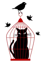 Photo sur Plexiglas Oiseaux en cages chat en cage à oiseaux, vecteur