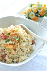 Asian Cuisine, egg and ham fried rice