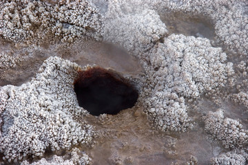 Geyser hole with mineral crystals near it