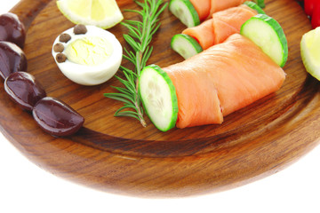 smoked salmon slice on wood