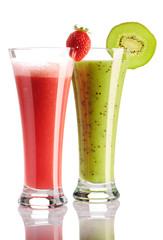 Strawberry & kiwi smoothie isolated on white