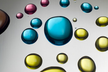 Close up of colorful liquid drops