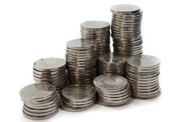 big stack of coins isolated on white