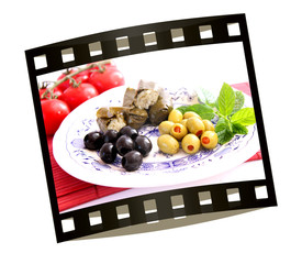 oliven und weinblätter