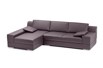 A view of a black leathered sofa isolated on white