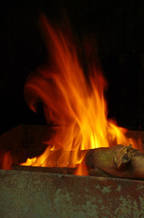 Burning firewoods in the fireplace