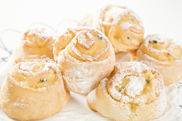 Obraz na płótnie Canvas sweet Savoury buns with white icing