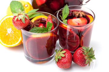 Two glasses of fresh fruit sangria