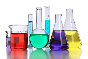 Laboratory Glassware With Liquids