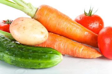 Close-up shot of fresh wet vegetables