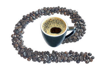 Cup and coffee beans