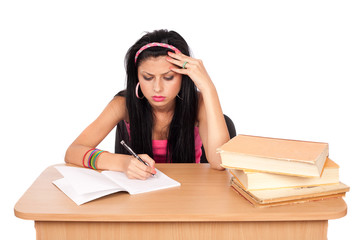Student girl at her desk