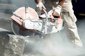 stone cutting work with saw