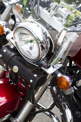 Fototapeta premium Motorbike's chromed engine. Bikes in a street