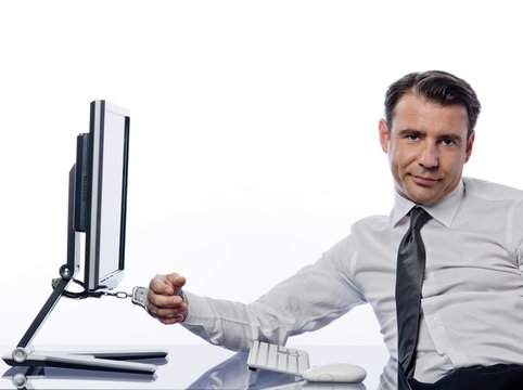 Man Chained To Computer With Handcuffs