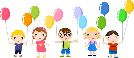 Cute happy kids with balloons
