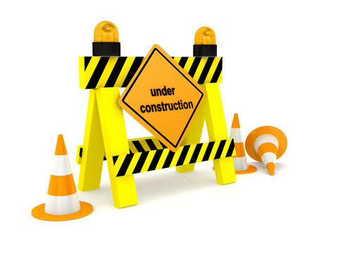 "Under construction" sign over white