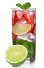cocktail with lime, strawberry and mint