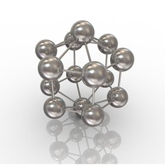 A silver molecule is on a table