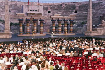 VERONA, ITALY - people are watching the opening of the opera