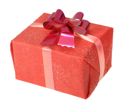 Gift in a red square box with bow