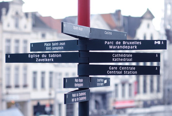 Tourist signpost in Brussels, Belgium © Alex Tihonov