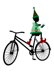 Christmas Elf With A Bycycle Silhouette Illustration