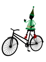 Christmas Elf With A Bycycle Silhouette Illustration