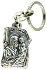 porte-cl&eacute; m&eacute;daille de Lourdes "Saint Joseph", fond blanc